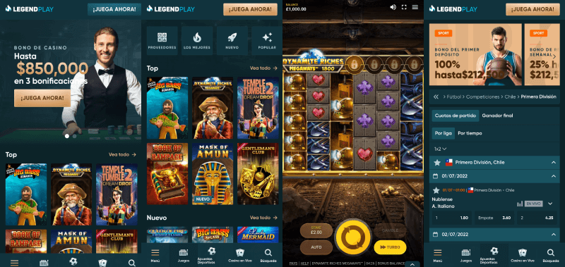 Aplicación app para Android iOS de Casino y apuestas deportivas en LegendPlay Chile