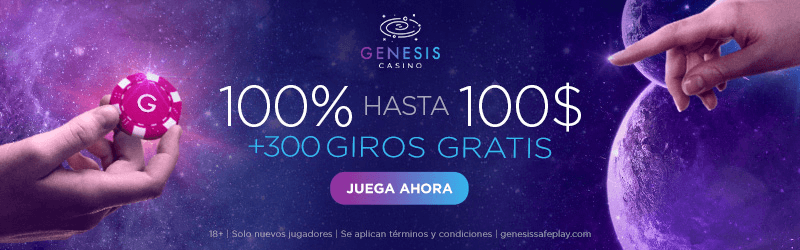 Bono de bienvenida $100 USD / $90.000 CLP + 300 Giros Gratis en Genesis Casino Online Chile