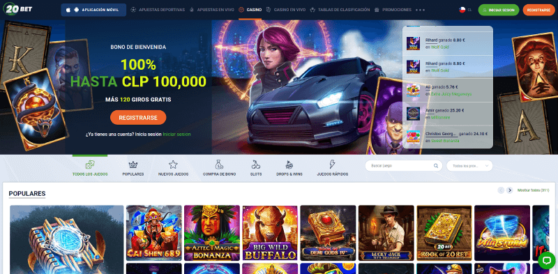 Página de inicio en 20Bet Casino Online Chile