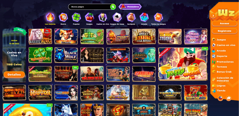 Juegos disponibles en Wazamba Casino Online Chile