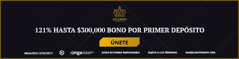 Bono de bienvenida en 21 Casino Online de Chile