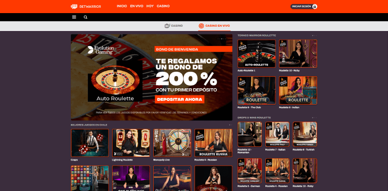 Casino en vivo en Betwarrior Casino Online de Chile