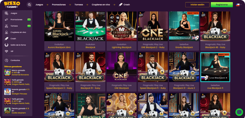 Juegos de casino en vivo en Bizzo Casino Online Chile