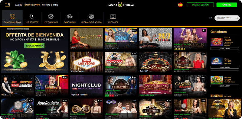 Casino en vivo en Lucky Thrillz Casino Online en Chile