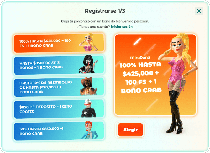 Formulario de registro #1 en Neon54 casino online en Chile