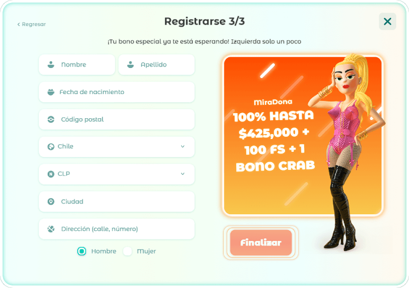 Formulario de Registro #3 en Neon54 casino online en Chile