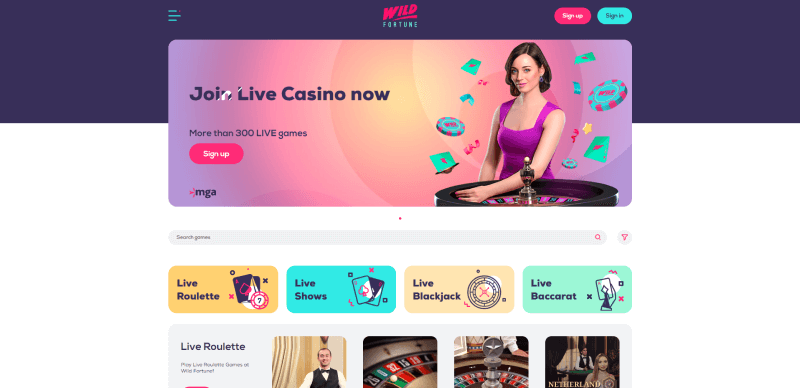 Casino en vivo en Wild Fortune Casino en línea de Chile