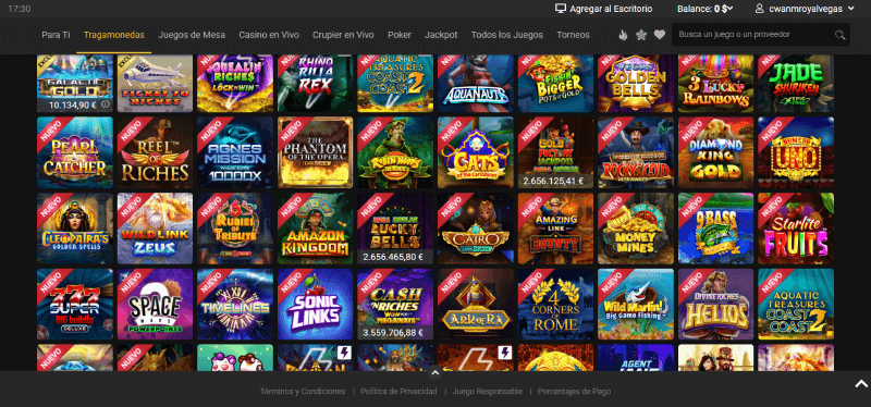 Juegos de casino en Royal Vegas Casino Online de Chile