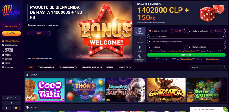 JVSpin Casino Online Chile - Homepage