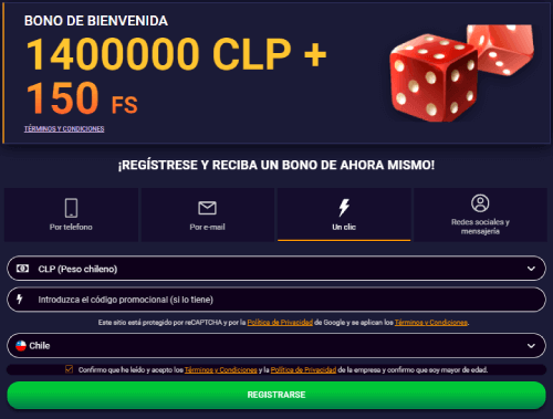 JVSpin Casino Online Chile - Registro con un clic